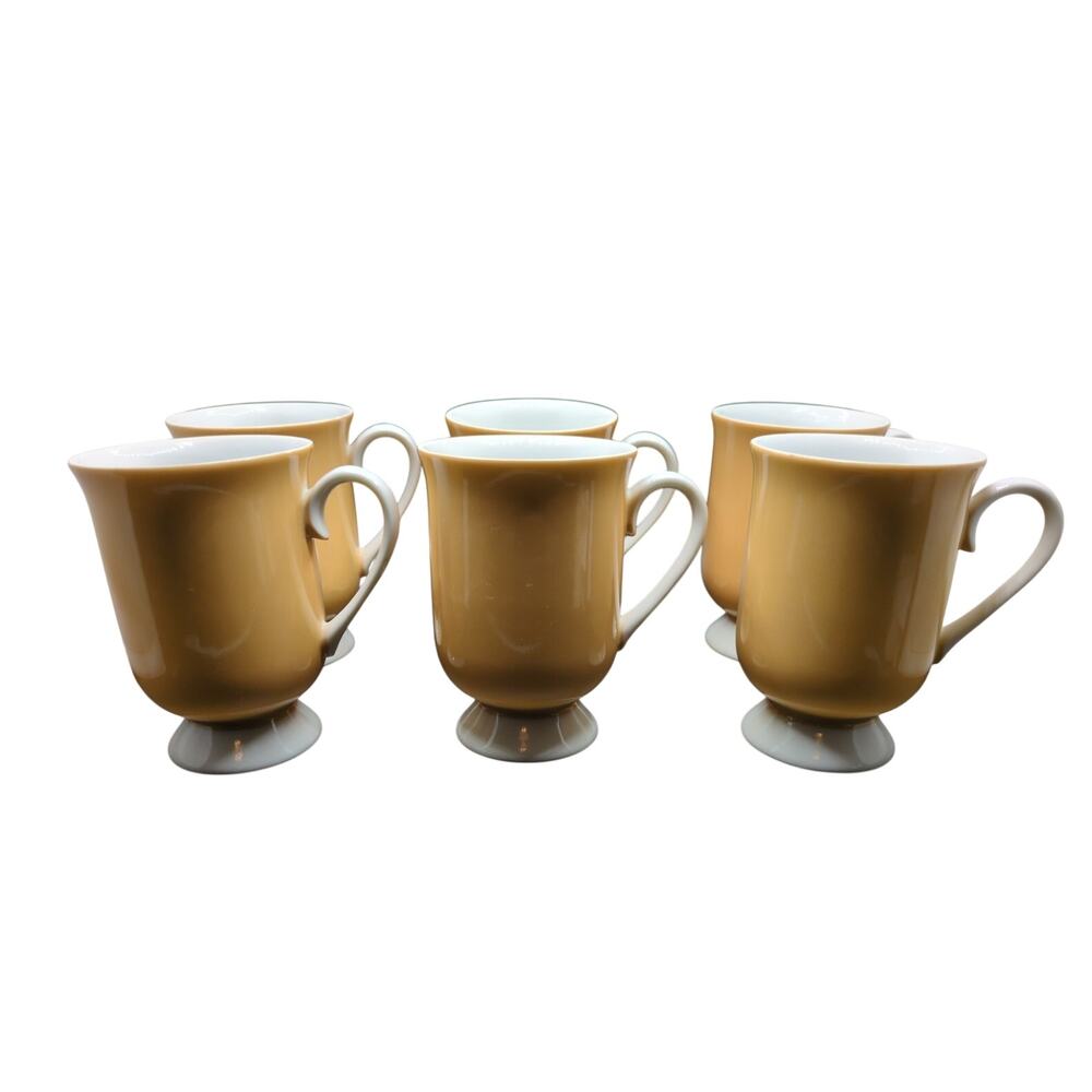 6 Vtg Holt Howard MCM Beige Footed 8 oz Coffee Mugs Mid Century Modern Japan
